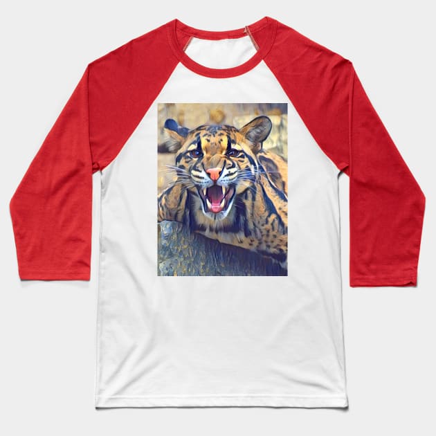 Clouded Leopard Baseball T-Shirt by Sharonzoolady